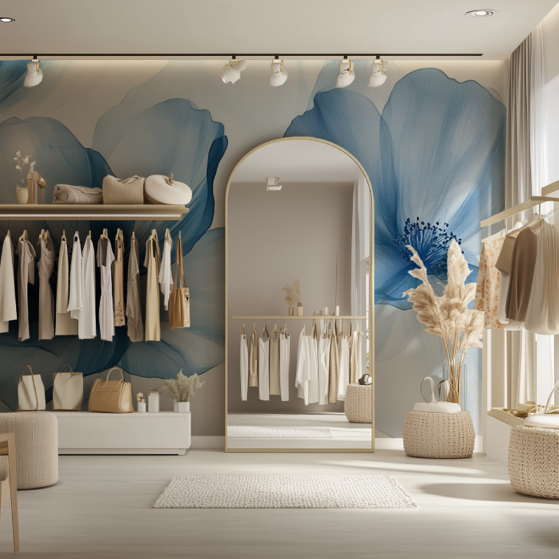 Papier peint fleur bleu dressing