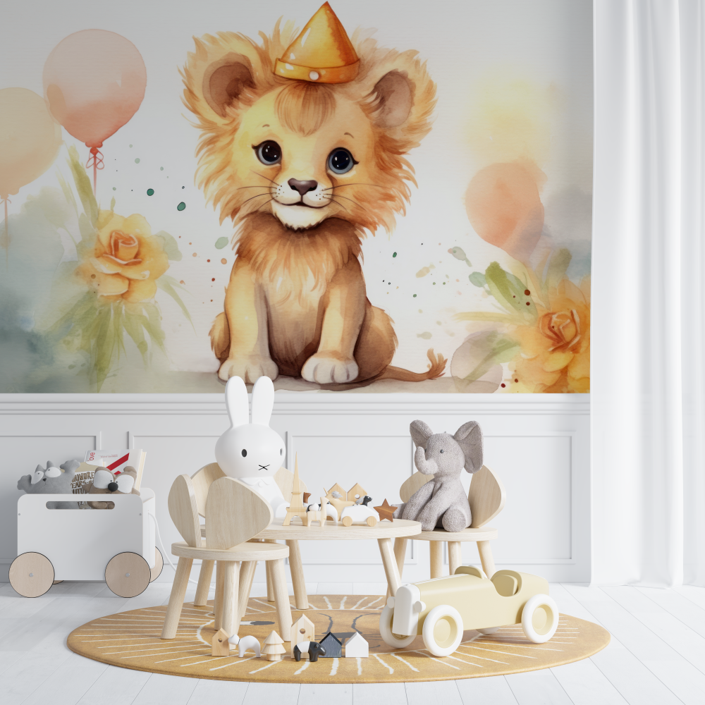 Papier peint lionceau bebe aquarelle chambre de bebe
