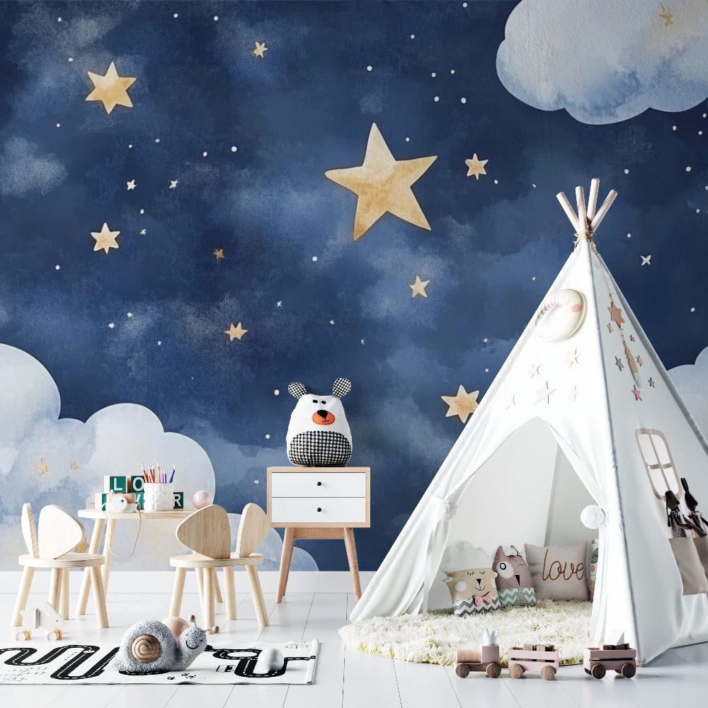 Papier peint ciel etoile panoramique chambre bebe