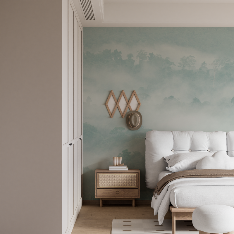 Papier peint aquarelle foret douce mural