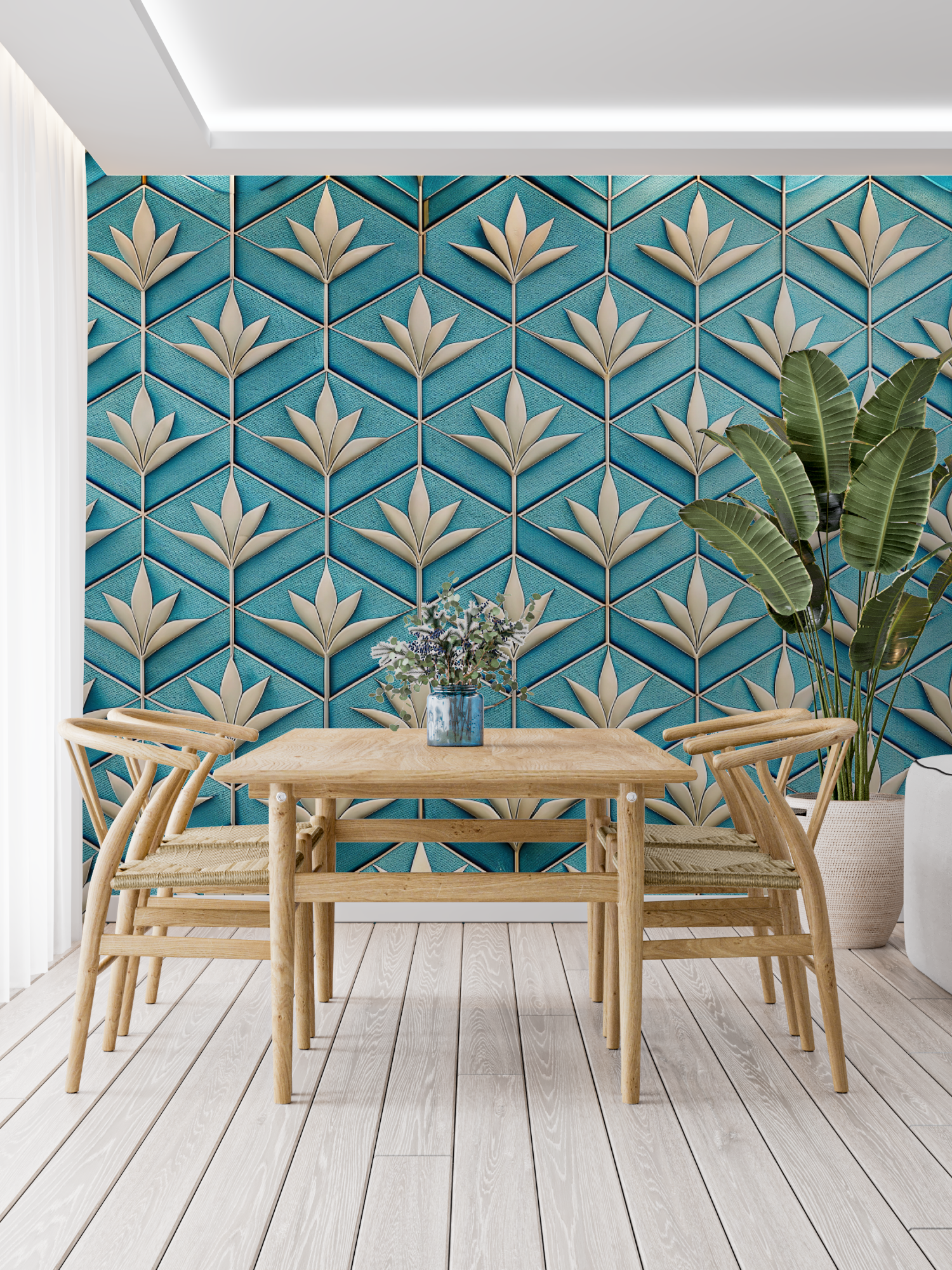 Papier Peint Art Deco Bleu - francais