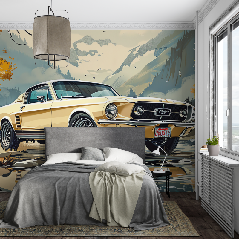 Papier peint voiture vintage mustang piece ados