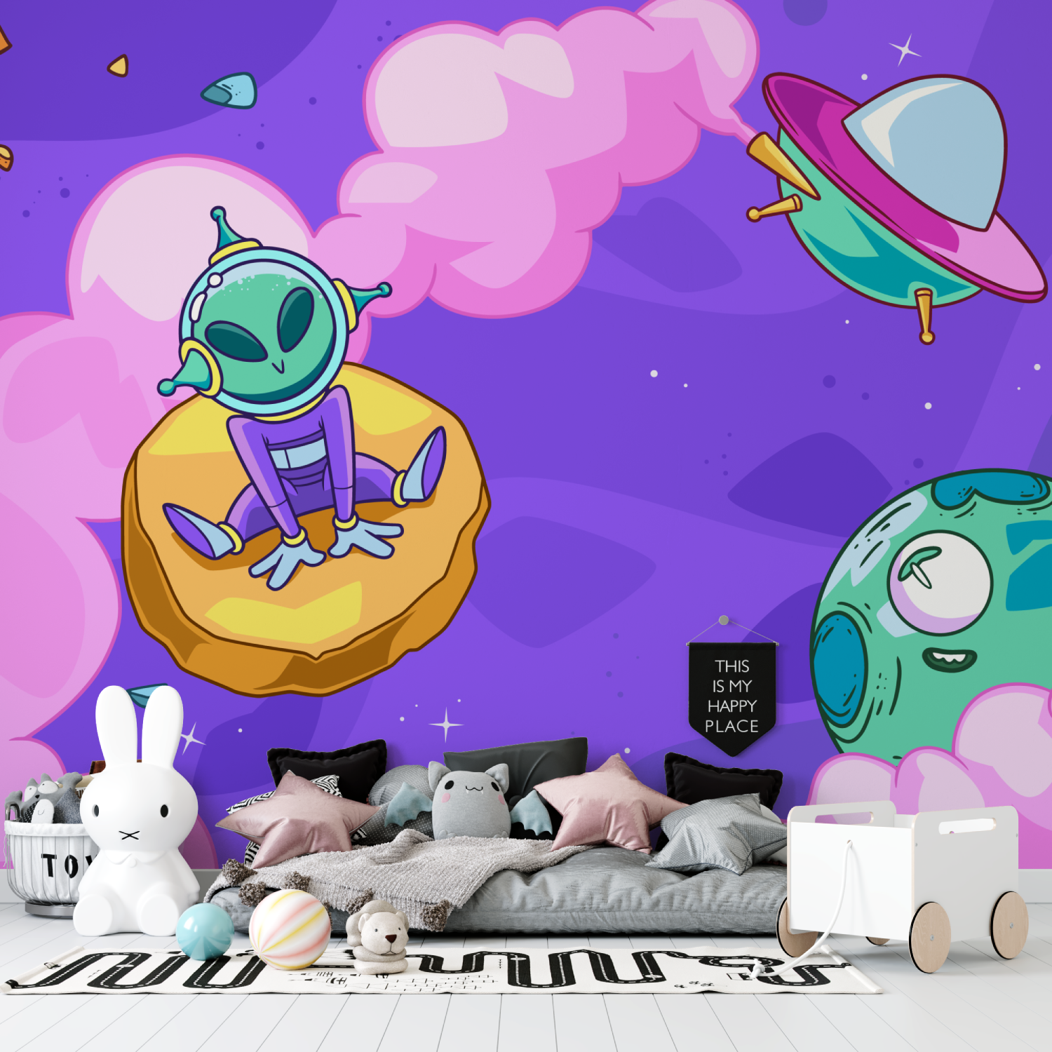 Papier peint ovnis rigolos tapisserie garcon