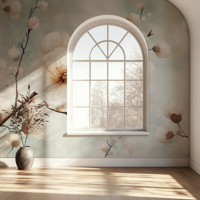 Papier peint fleur de coton fenetre papier