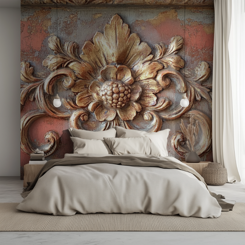 Papier peint vintage placard lit 1234