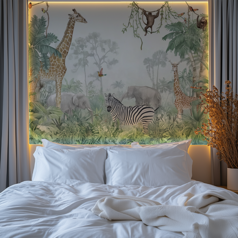 Aquarel jungle animals mural wallpaper chambre premium