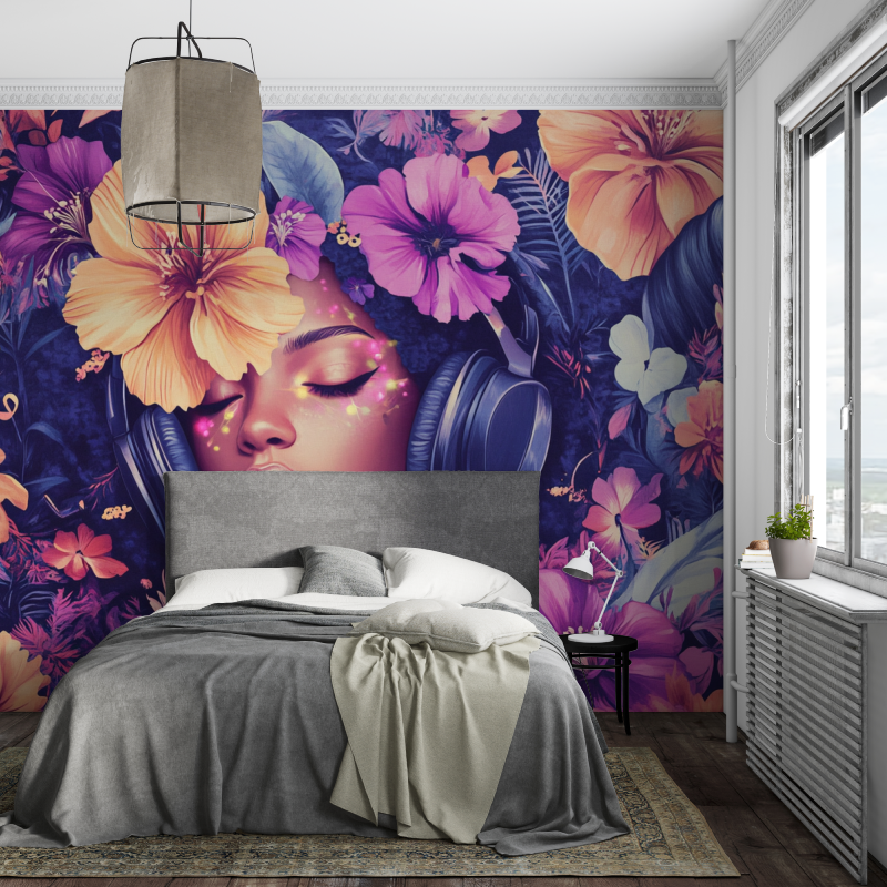 Papier peint decor symphonie florale piece ados