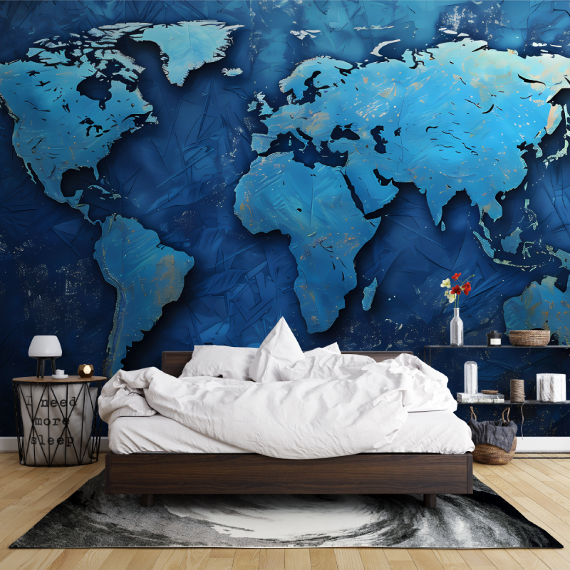 Papier peint carte du monde bleu foncee leroy merlin mur