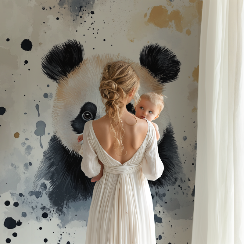 Papier peint panda et motifs abstraits bb123