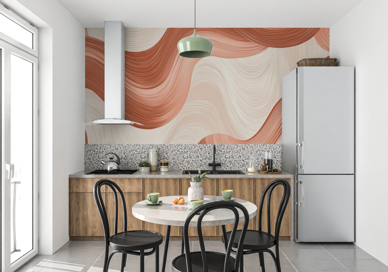 Papier peint terracotta abstrait tendance mur cuisine