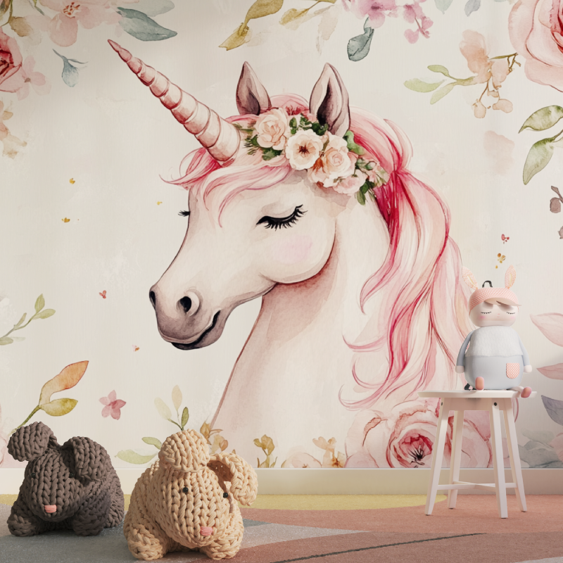 Papier pein theme licorne flamant tapisserie pour fille