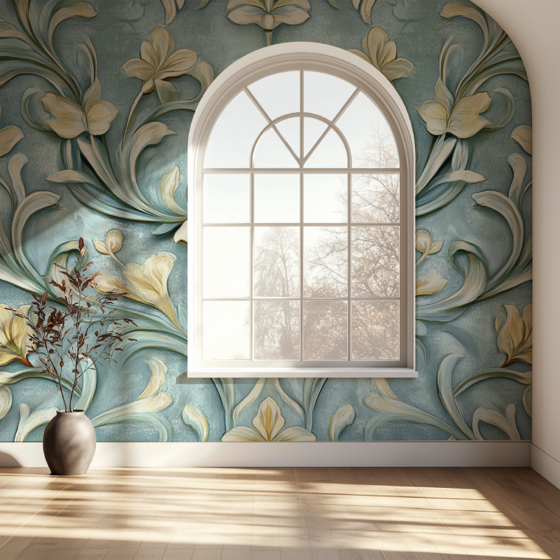 Papier peint fleur art nouveau fenetre papier