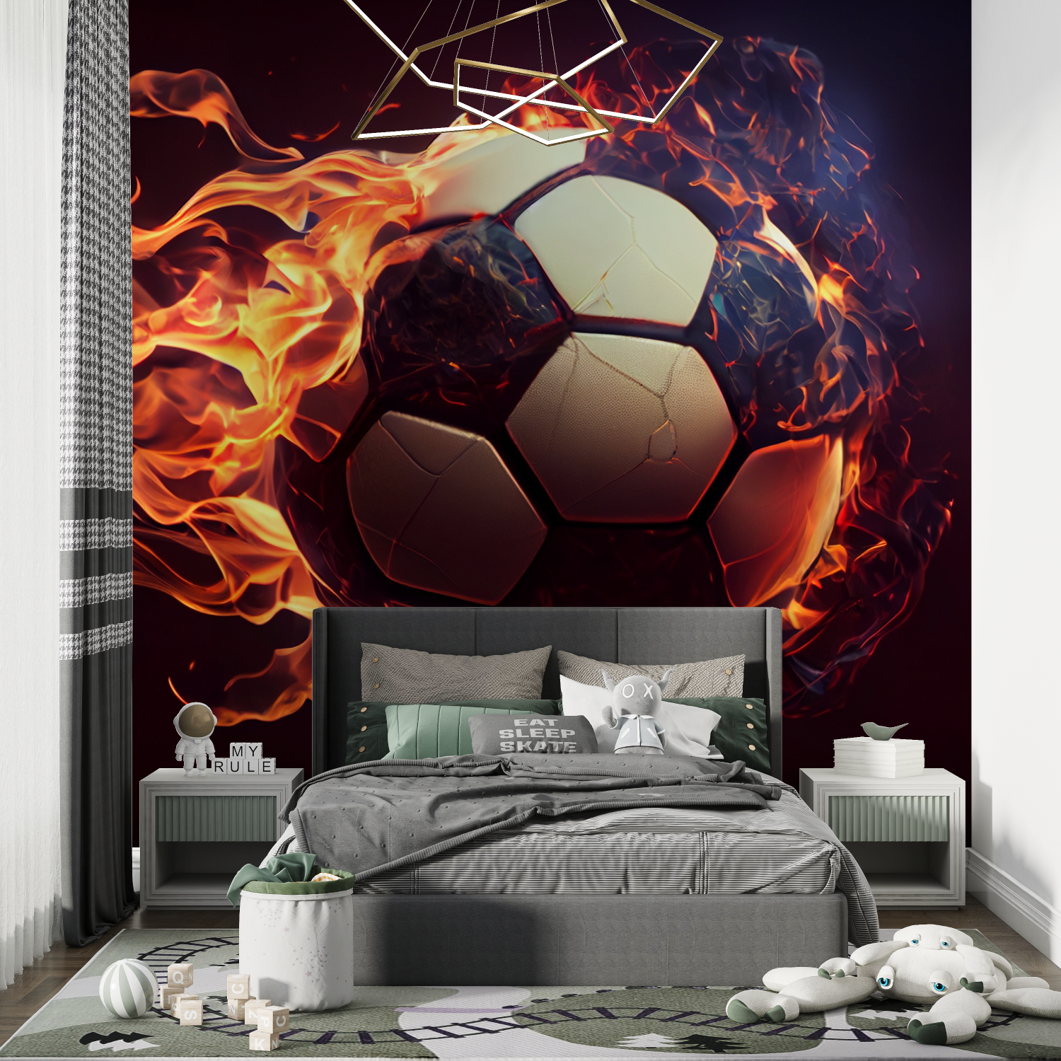 Papier peint xxl foot en feu chambre de garcon