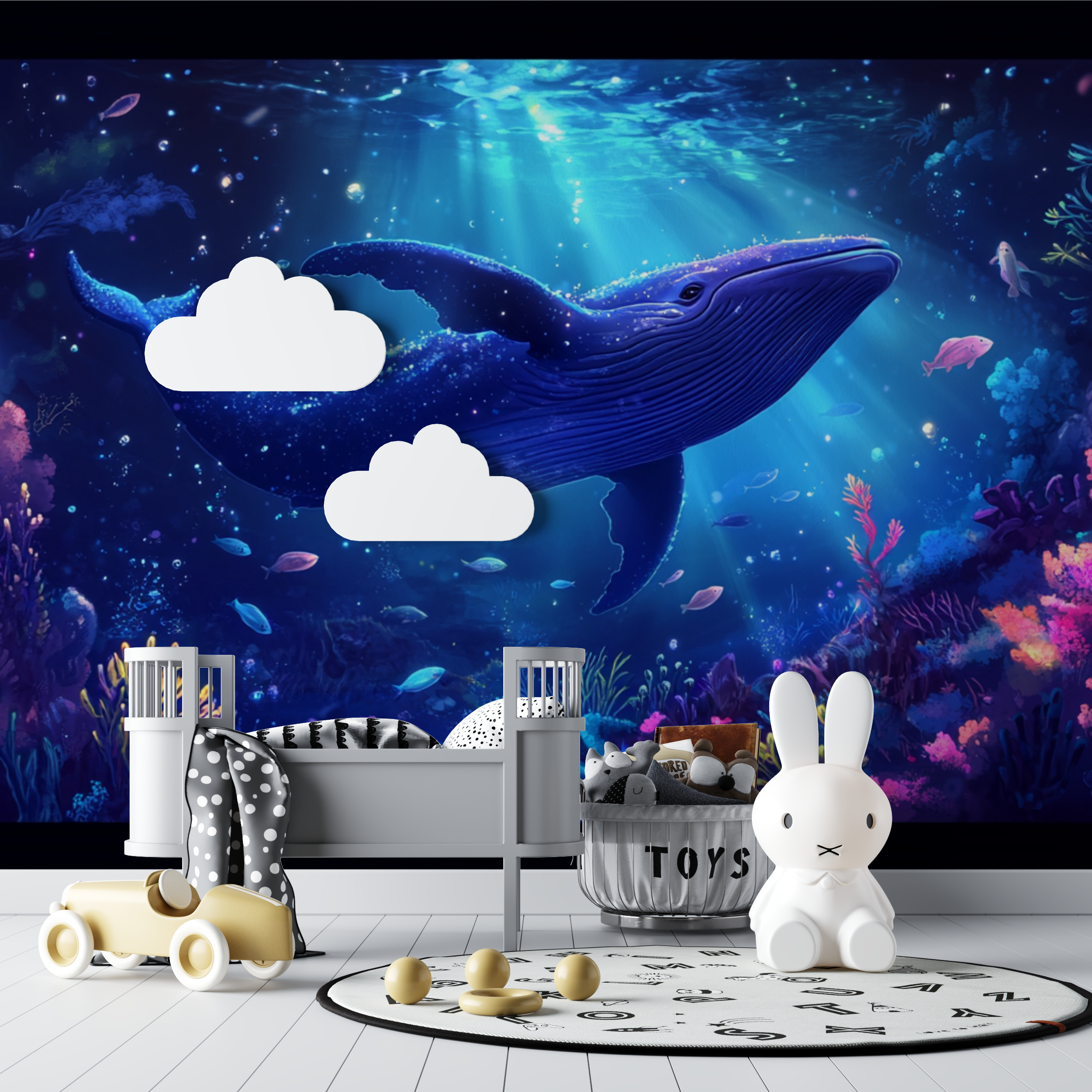 Papier peint baleine sous marin constraste bebe tipi