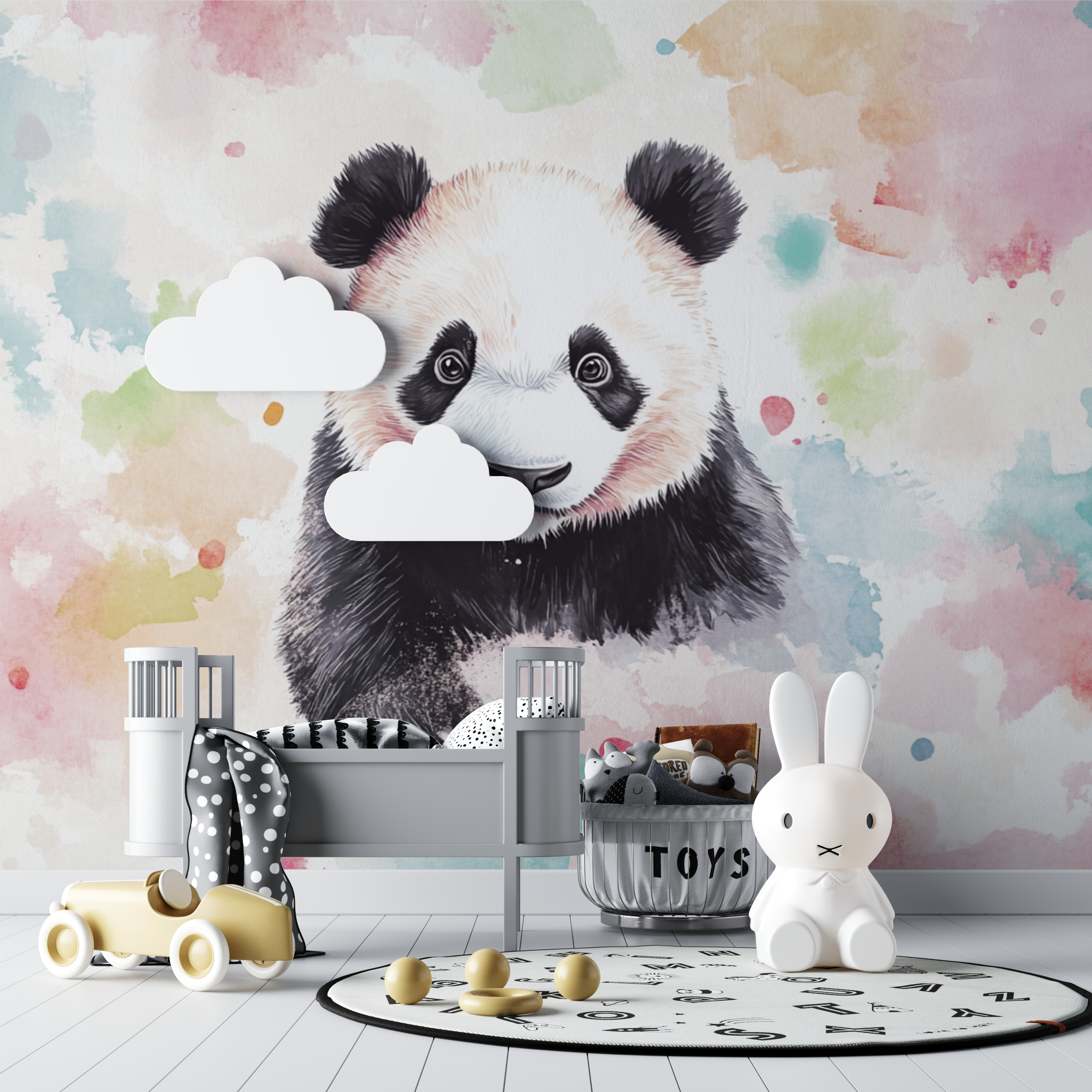 Papier peint panda et couleurs pastel bebe tipi