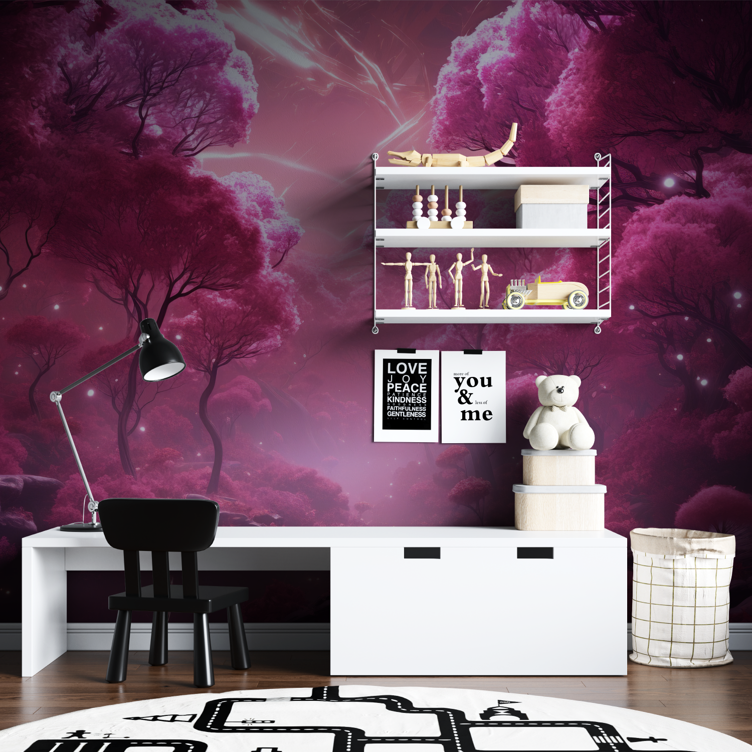 Papier Peint Animé Rose - chambre garçon lit