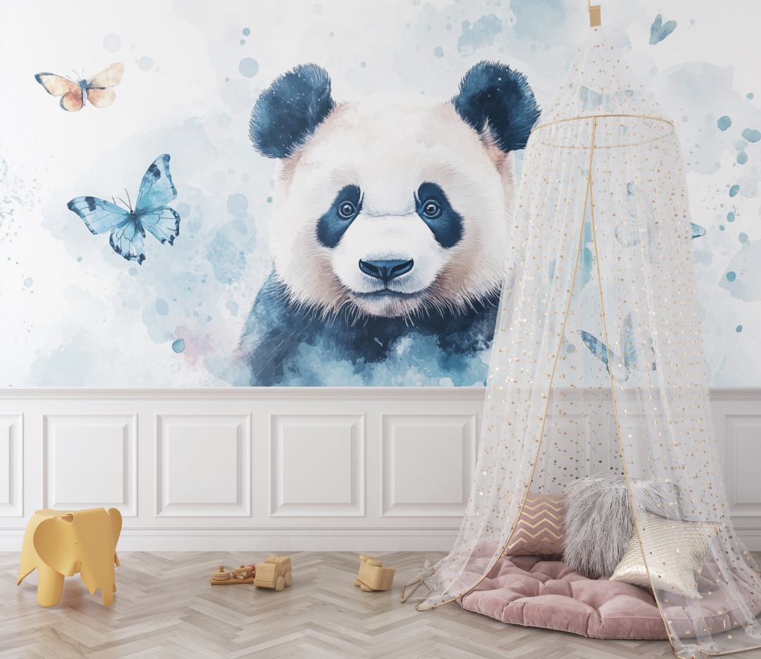 Papier peint panda et papillons bebe