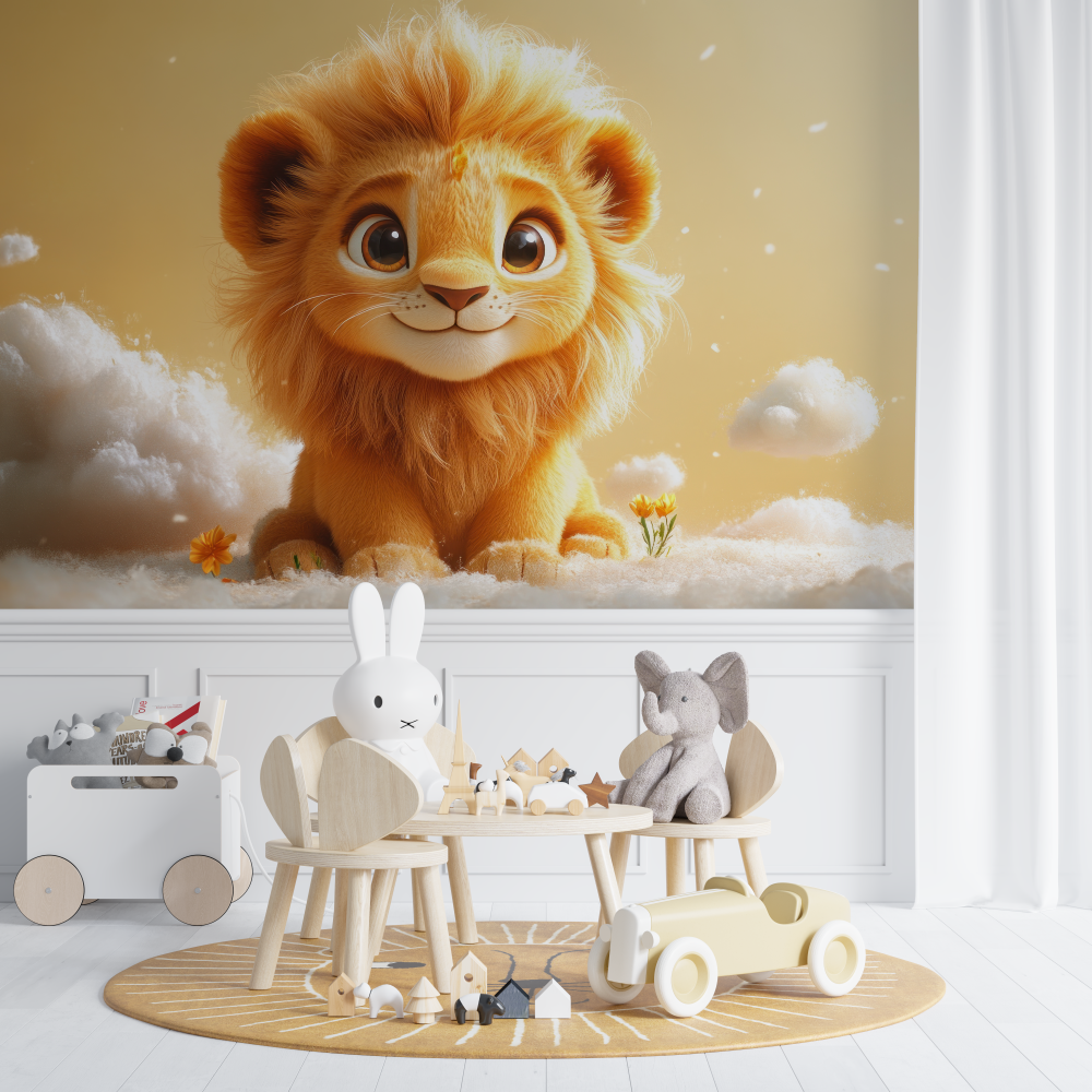 Papier peint lion et nuages chambre de bebe