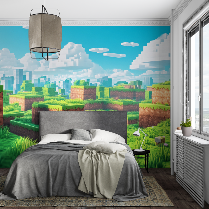 Papier peint gamer minecraft pixel art piece ados