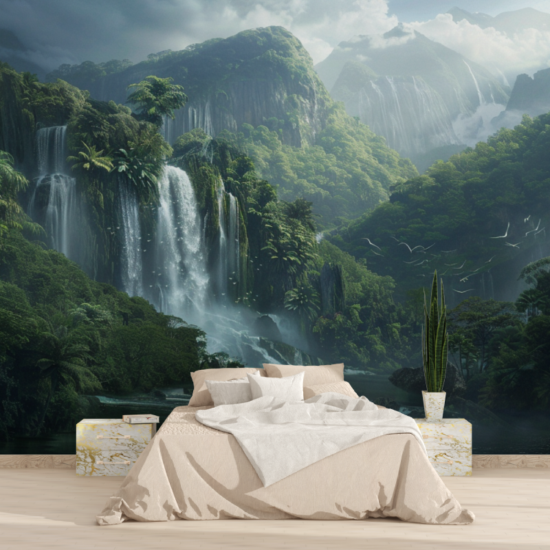 Papier peint photo cascade en montagne tapisserie 2025