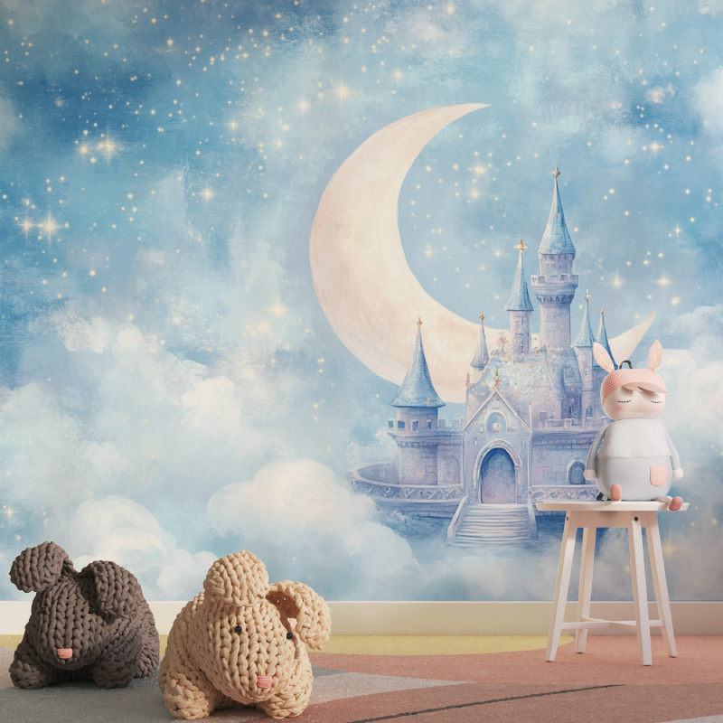 Papier peint lune chambre bebe tapisserie pour fille