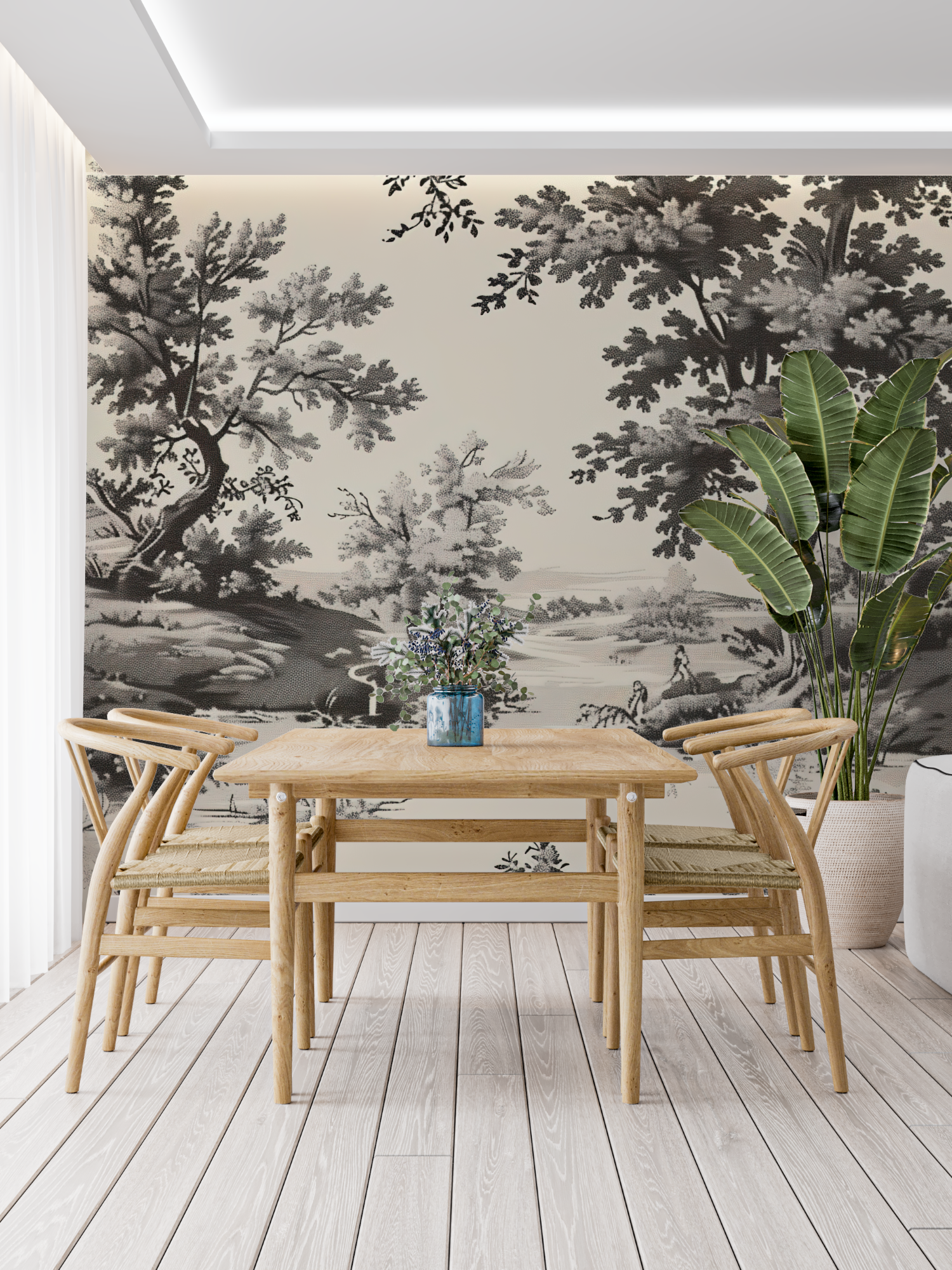 Papier Peint Toile De Jouy Gris - tapisserie