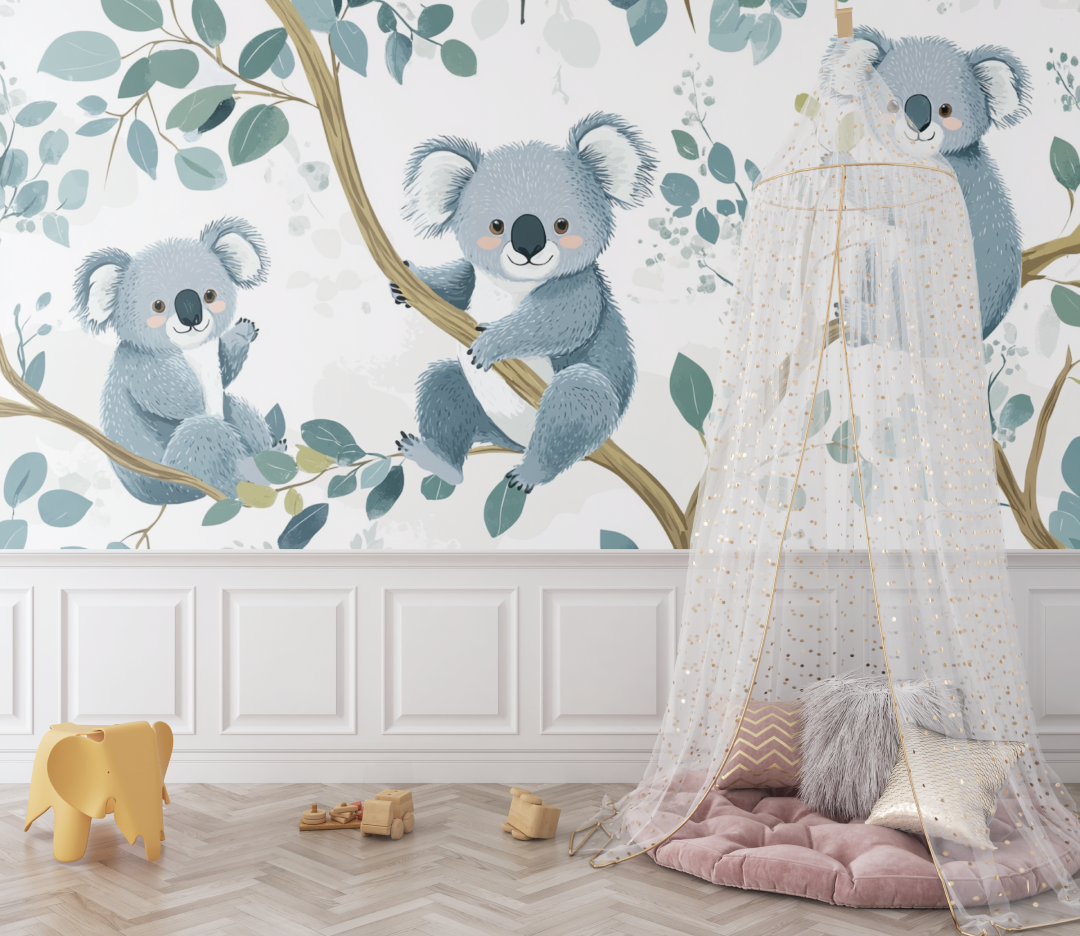 Papier peint koala au reveil tout doux bebe