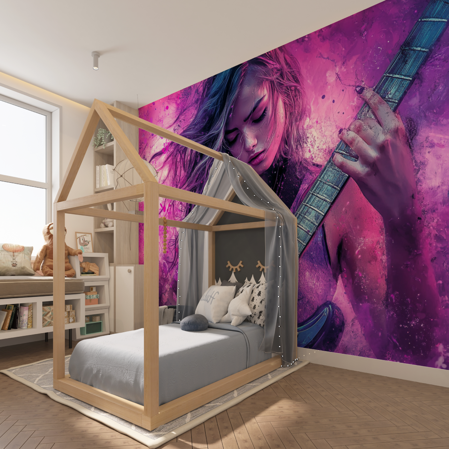 Papier peint graffiti fille rose tapisserie hero