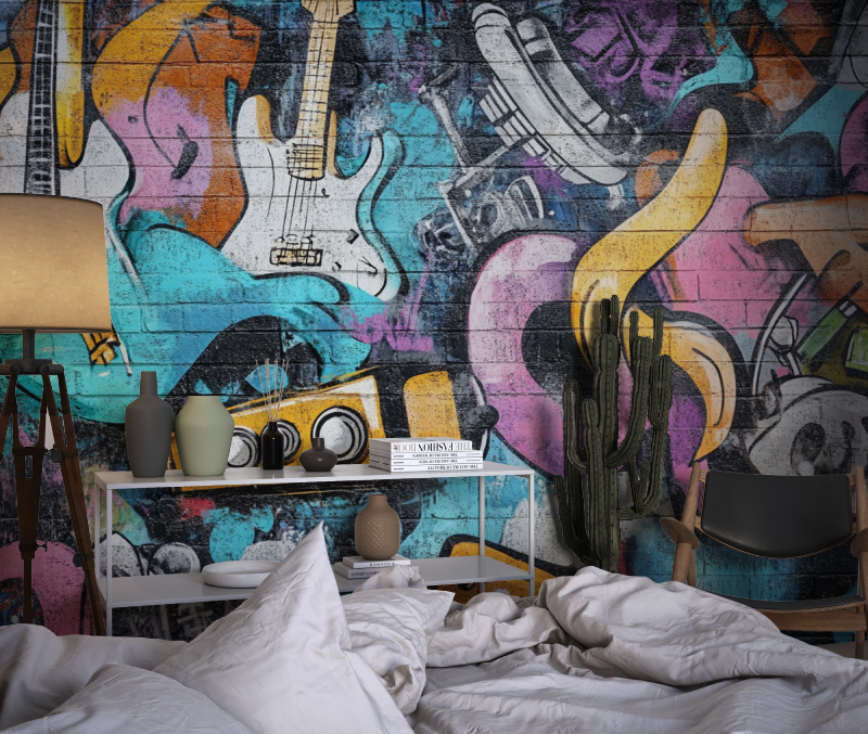 Papier peint tag panoramique musique chambre dado1