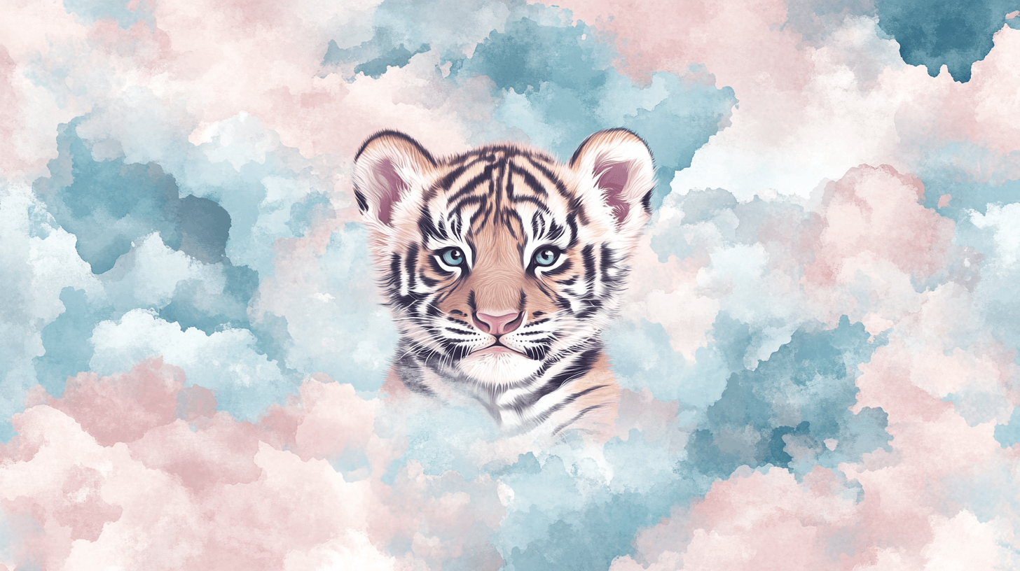 Papier Peint Tigre Et Nuages Pastel