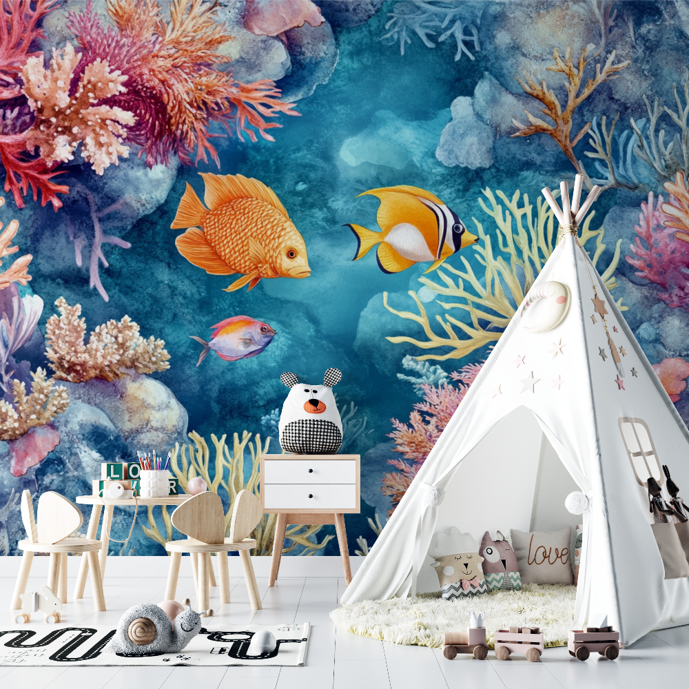 Papier peint marin poisson au fond de leau chambre bebe