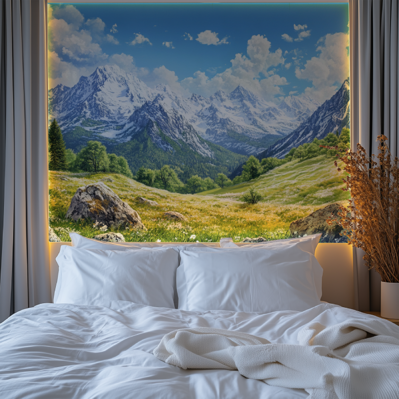 Papier peint trompe loeil montagne chambre tendanc