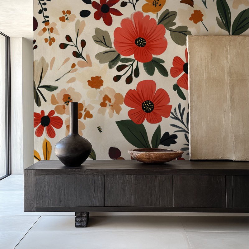 Papier peint vintage rouge cottager salle manger papier