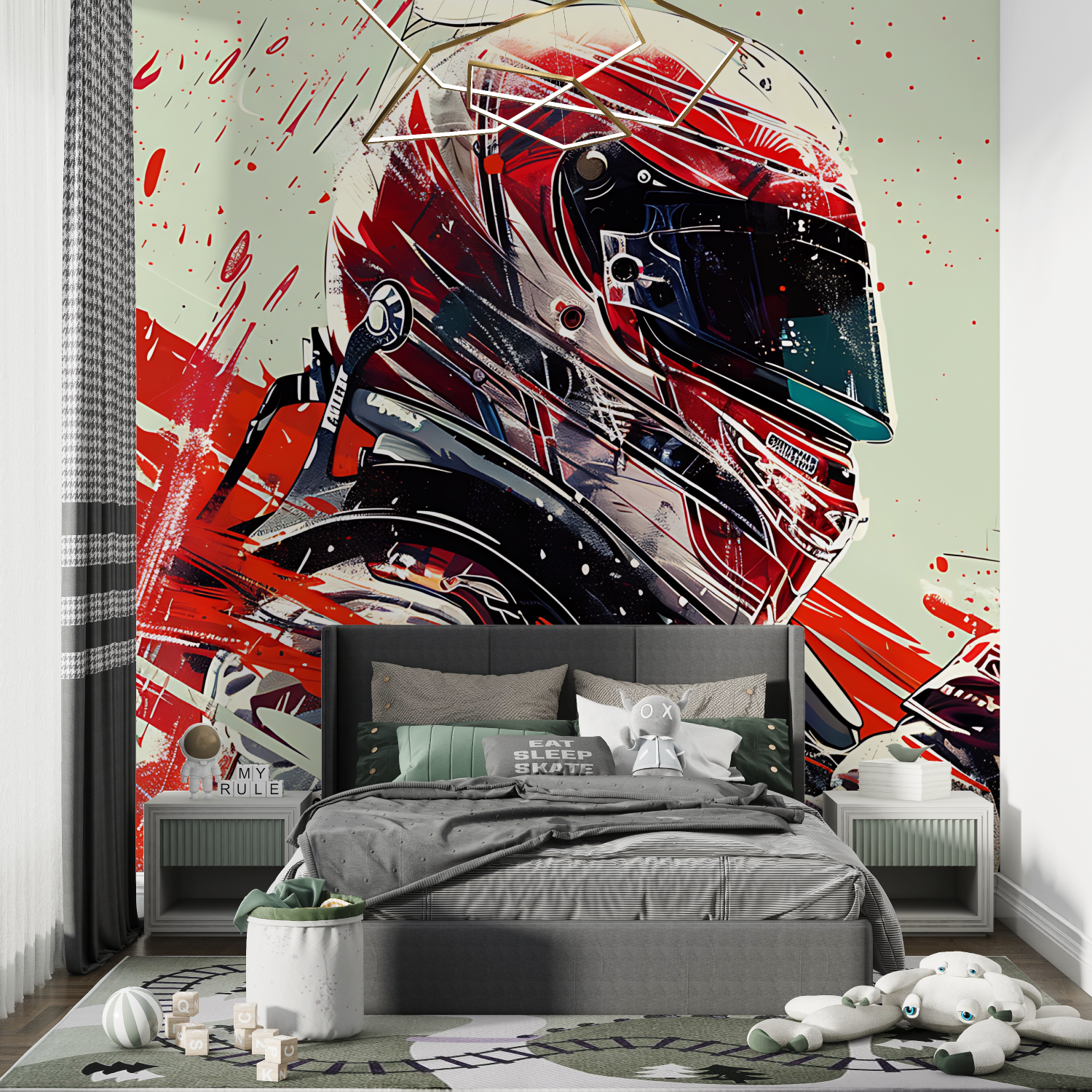 Papier peint moto de course enfants chambre de garcon