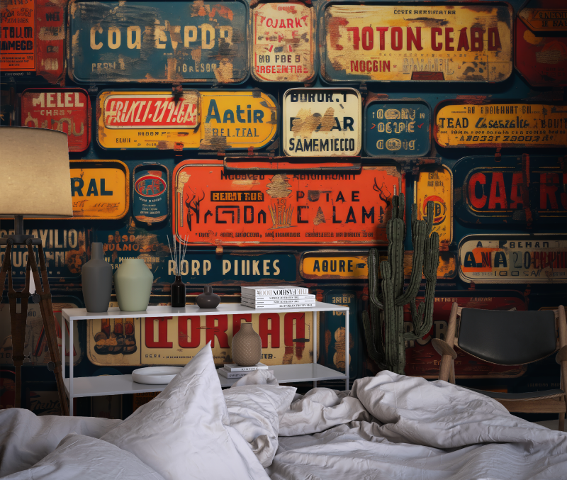 Papier peint plaque de voitures vintage chambre dado1