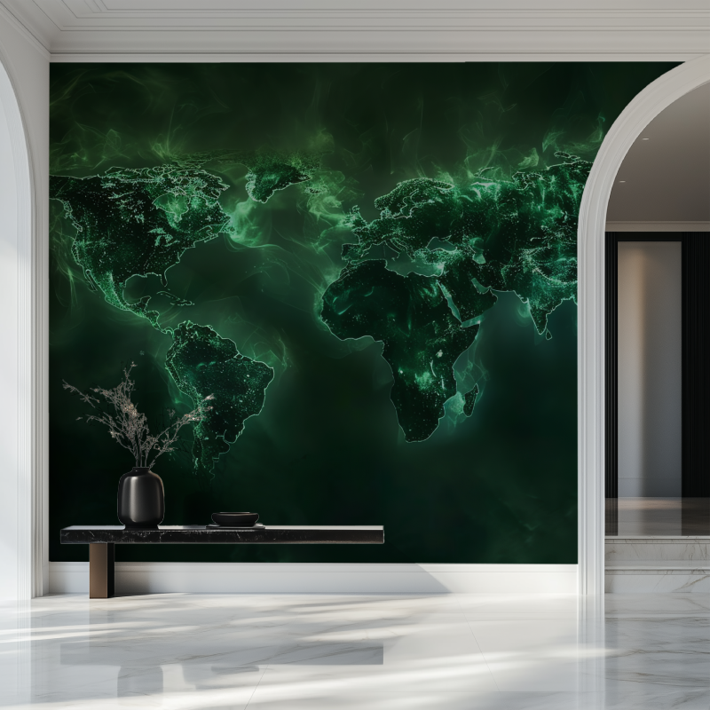 Papier peint carte du monde verte design salon beau