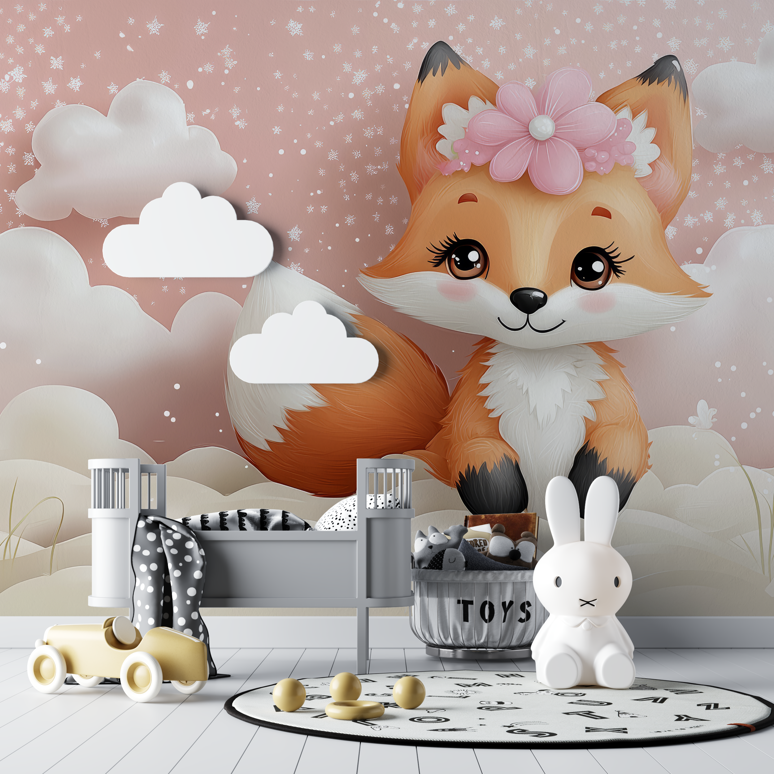 Papier peint renard pour bebe fille bebe tipi