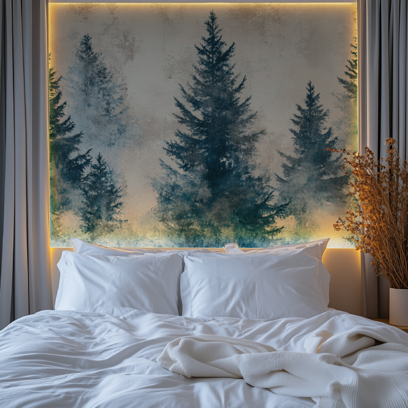 Papier peint arbre bleu canard chambre premium