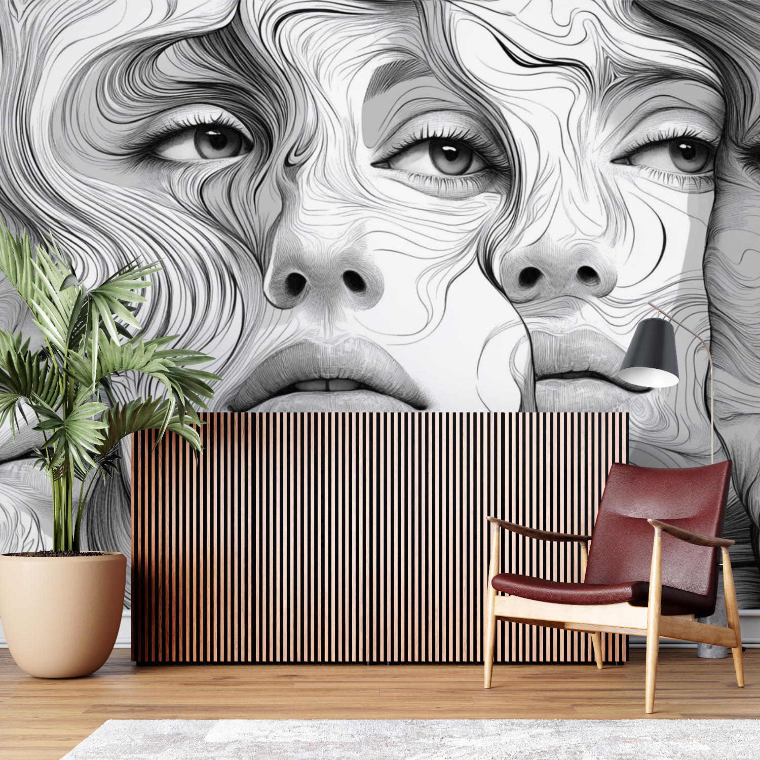 Papier peint vintage noir et blanc visage sur mesure