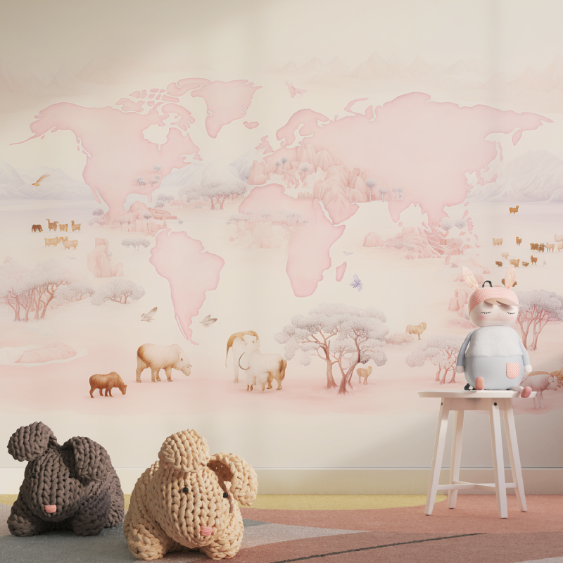 Papier peint carte du monde fille tapisserie pour fille