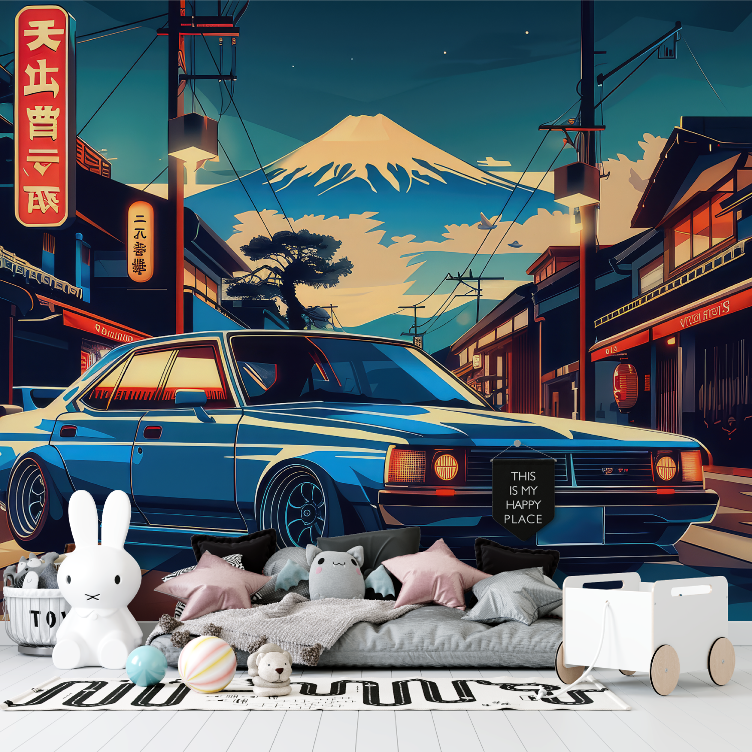 Papier peint fresque mural voiture tapisserie garcon