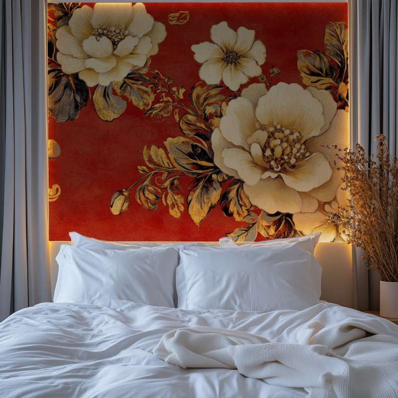 Papier peint vintage rouge chambre premium