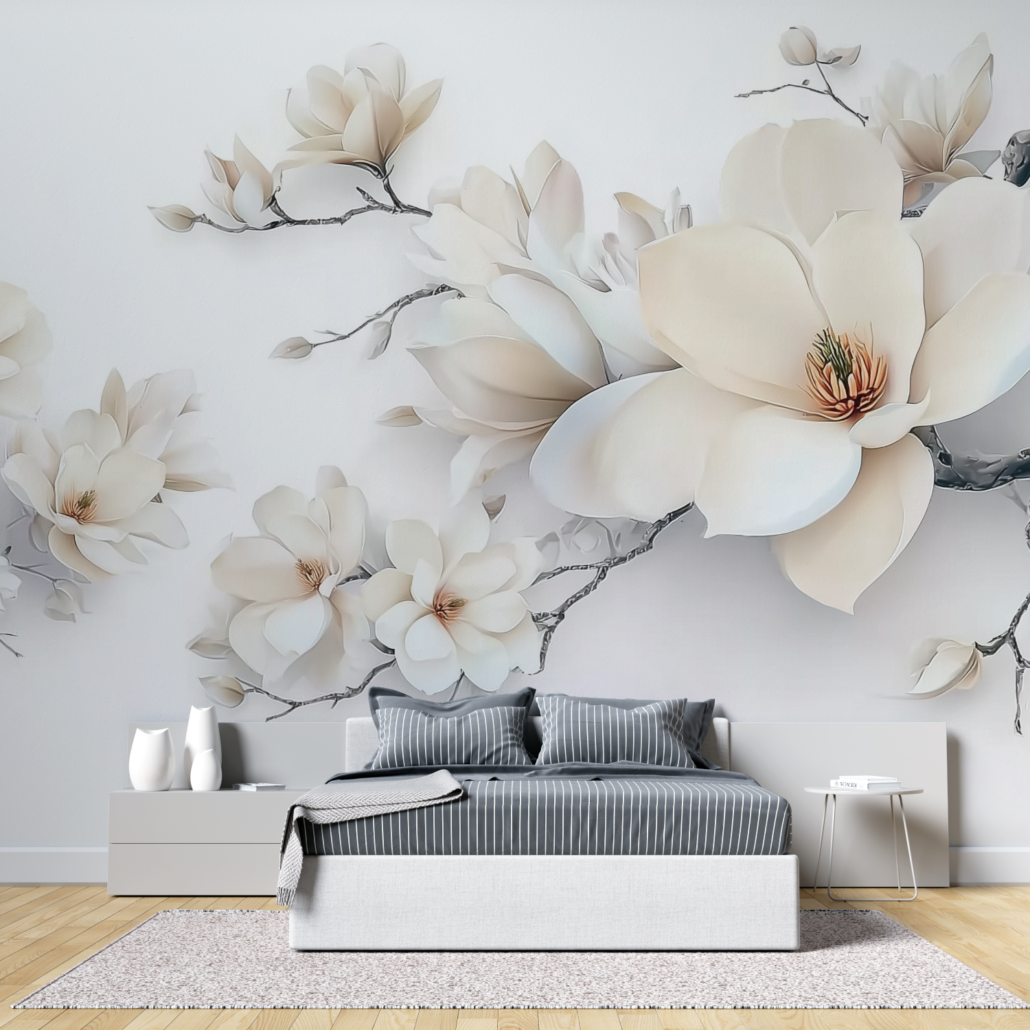 Big white tulip mural wallpaper tete de lit