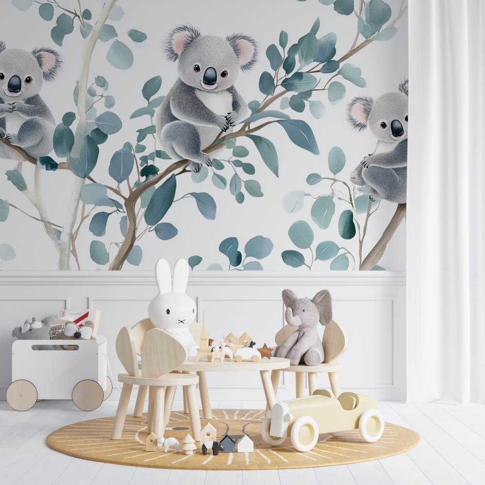 Papier peint koala et ciel nacre chambre de bebe
