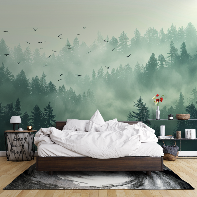 Papier peint brume matinale foret leroy merlin mur