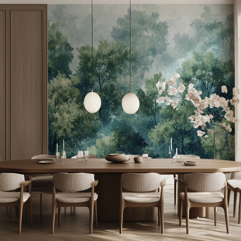 Papier peint arbre nature salle manger tendance