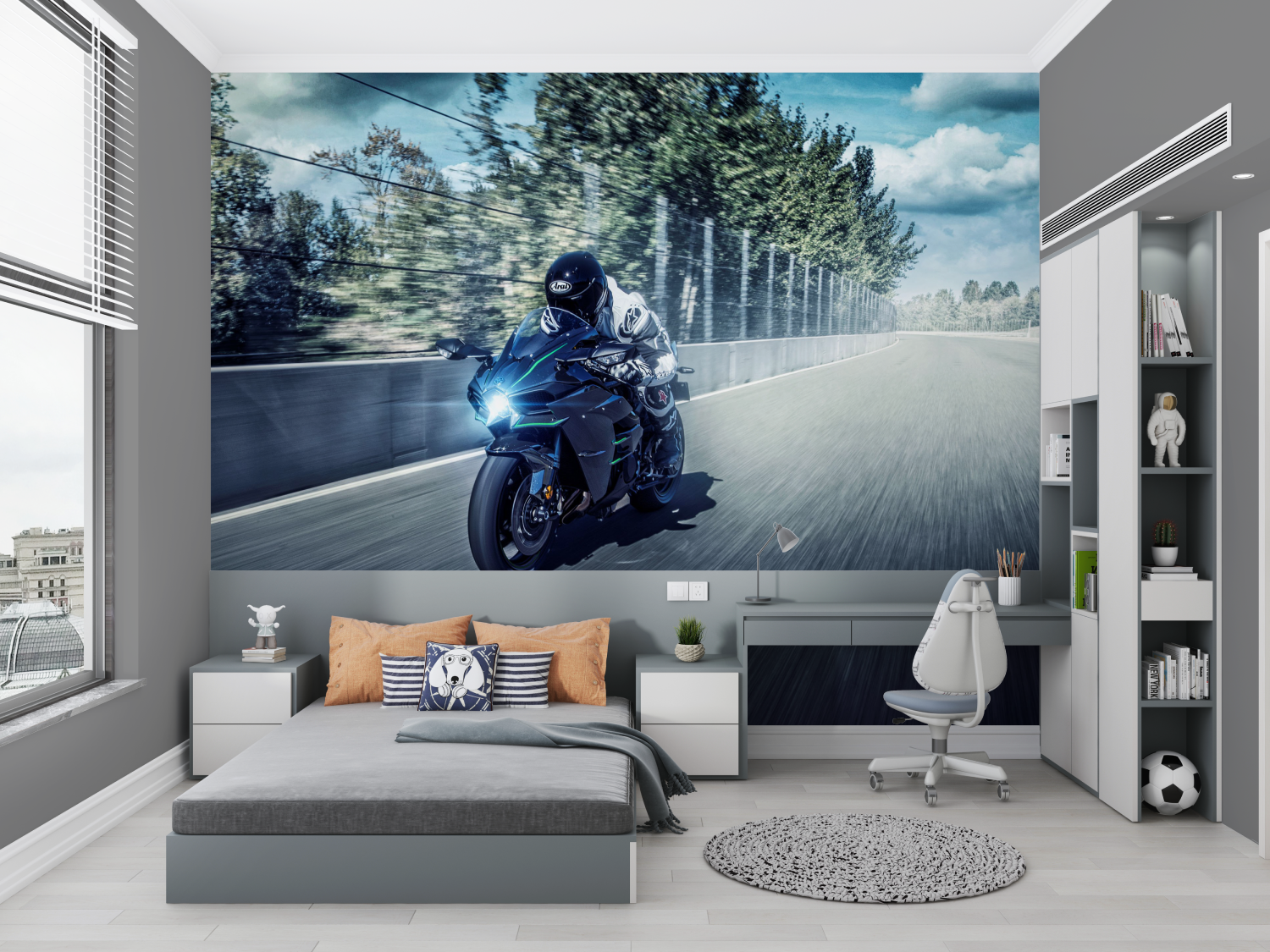 Papier peint moto kawasaki course chambre petit