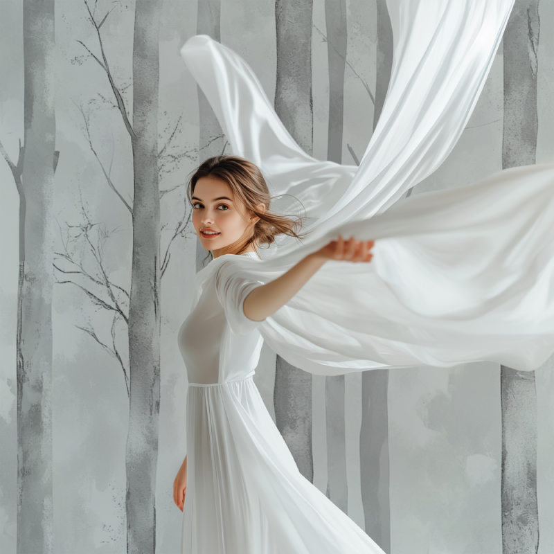 Papier peint arbre gris argente modele