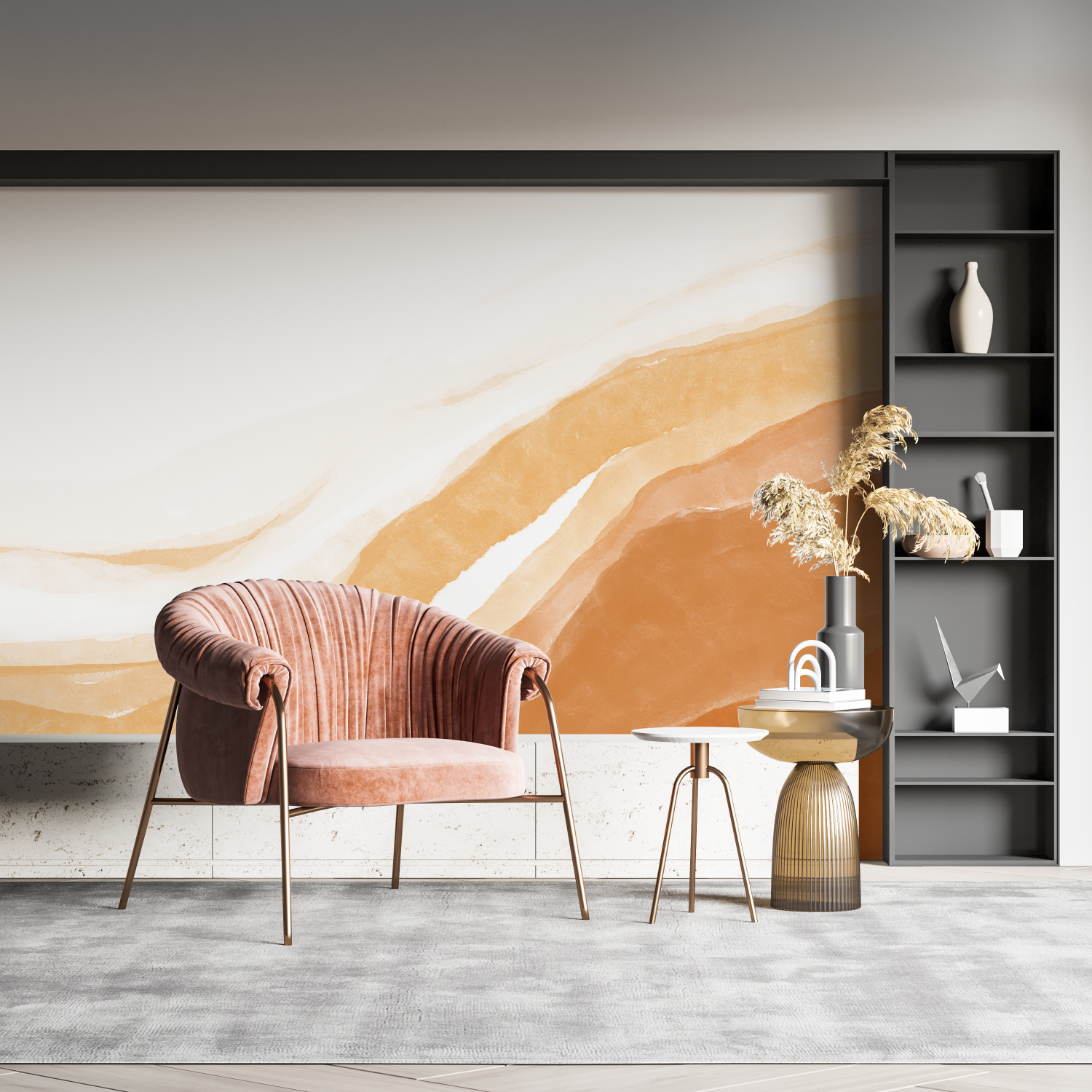 Papier peint aquarelle art orange pano mural