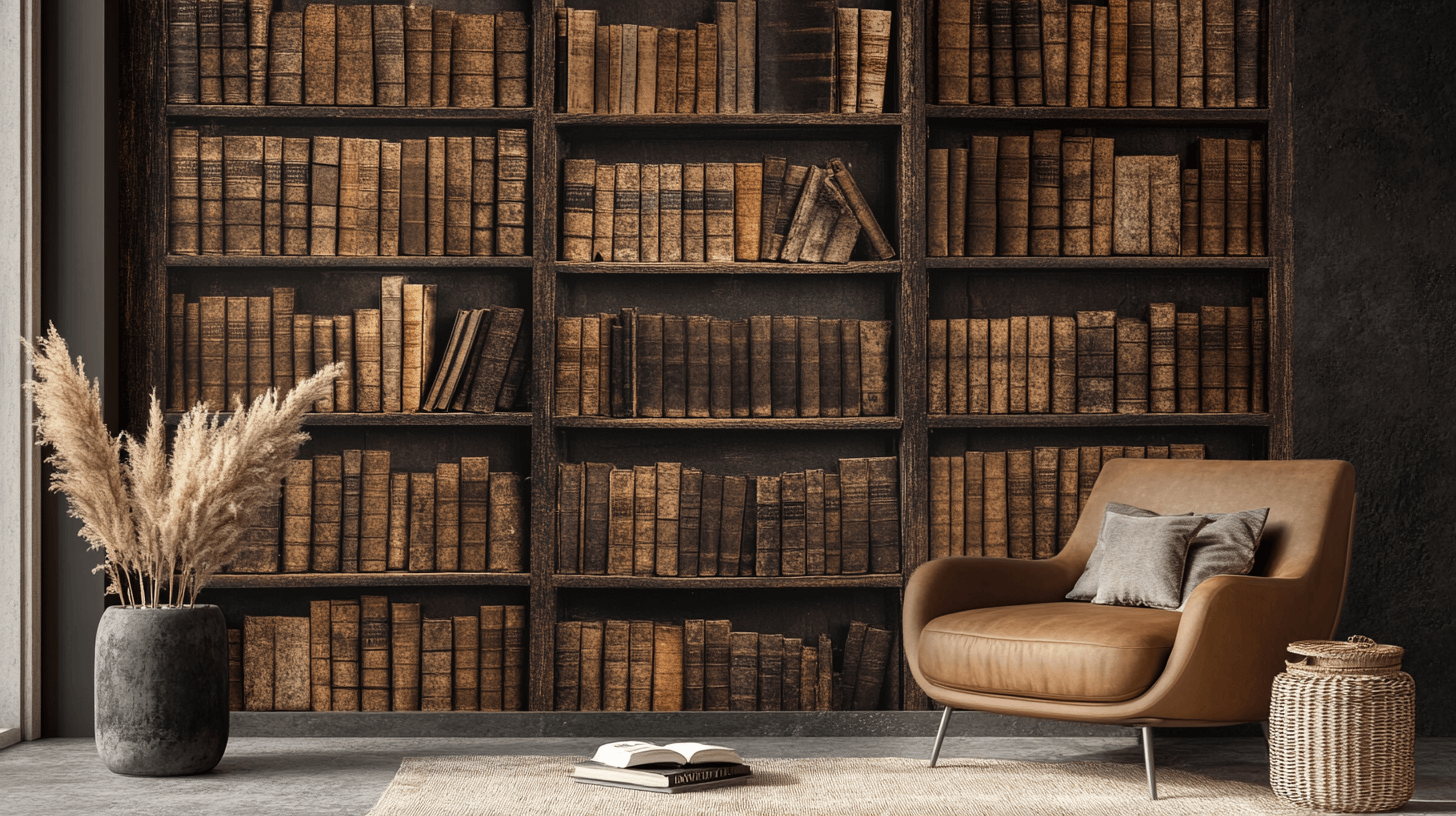 Papier Peint Bibliotheque en Trompe L'oeil